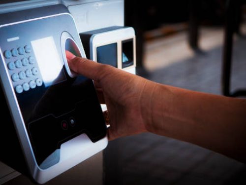 Finger print scan for enter security system with copyspace.